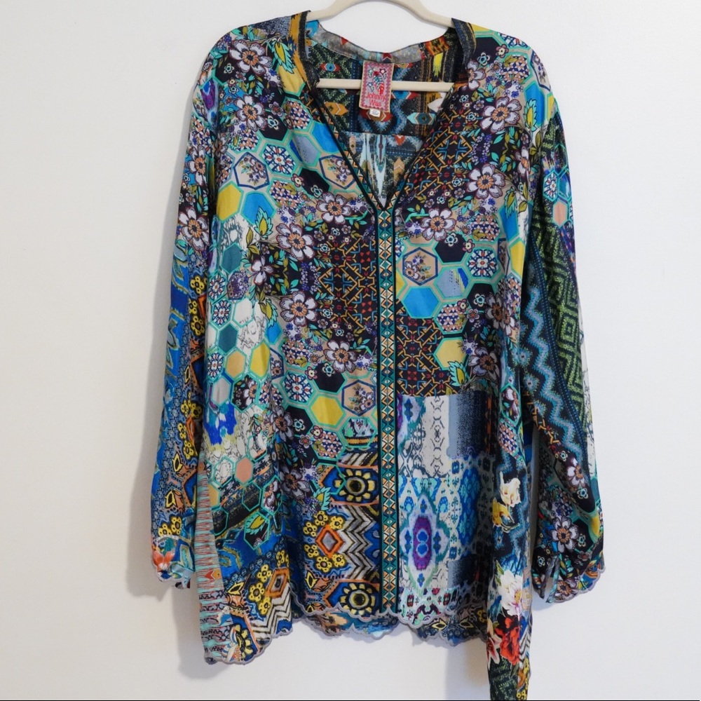 Johnny Was Cane Silk Tunic Blouse